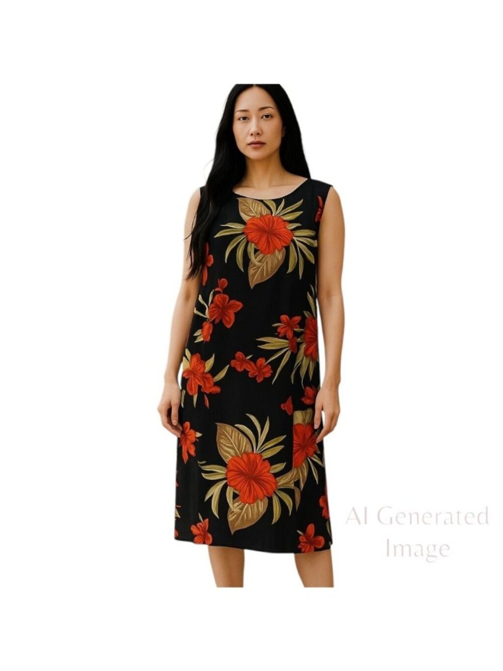 Kim Rogers Women Black Red Floral Hibiscus Sleeveless Sheath Dress Plus Size 14W